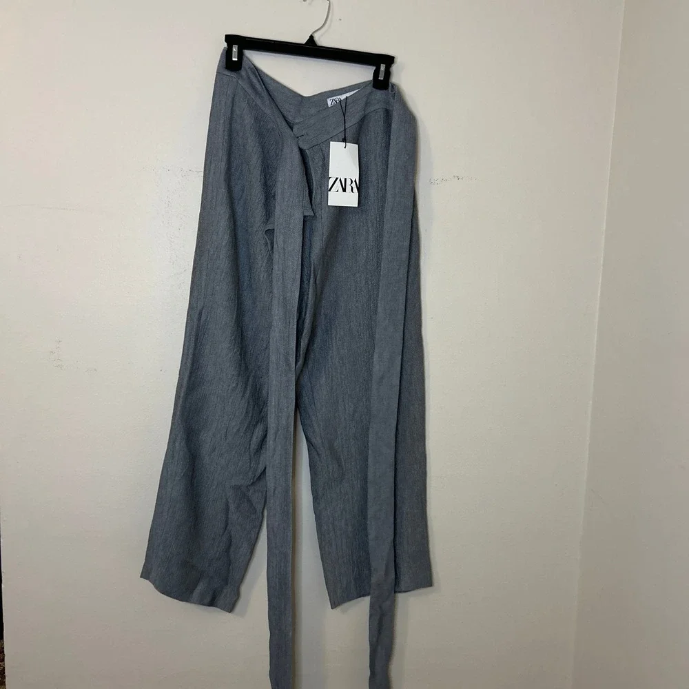 ZARA Gray Wrap Linen Blend Palazzo Pants Size‎ S